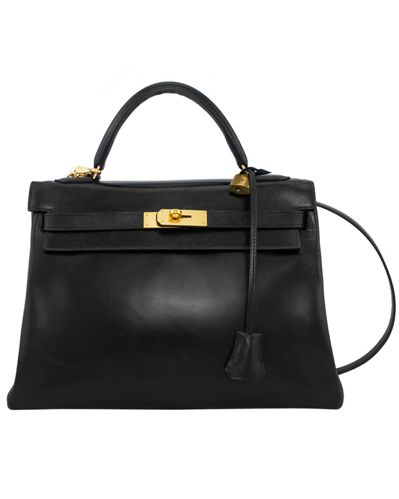 1970 Black Supple 32 cm Leather Kelly Bag