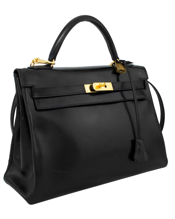 1970 Black Supple 32 cm Leather Kelly Bag