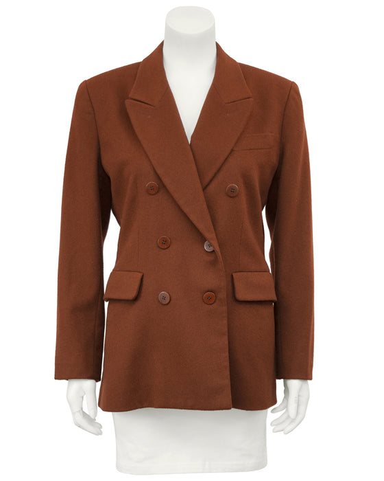 Brown Cashmere Double Breasted Jacket in Rust