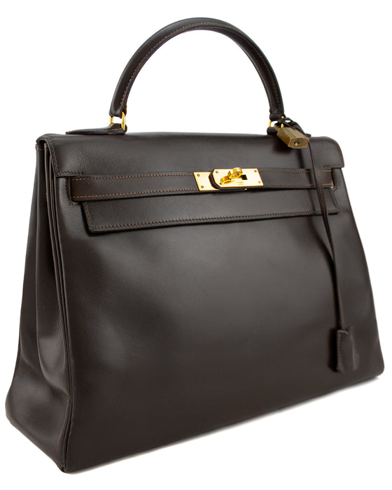 Hermes Kelly Bag Box Leather Gold Hardware In Brown