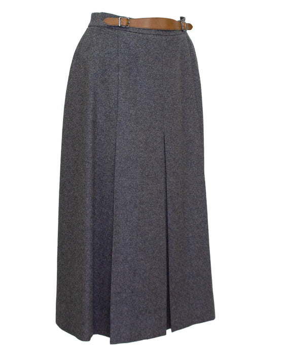 Grey Wool Skirt with Leather Detail