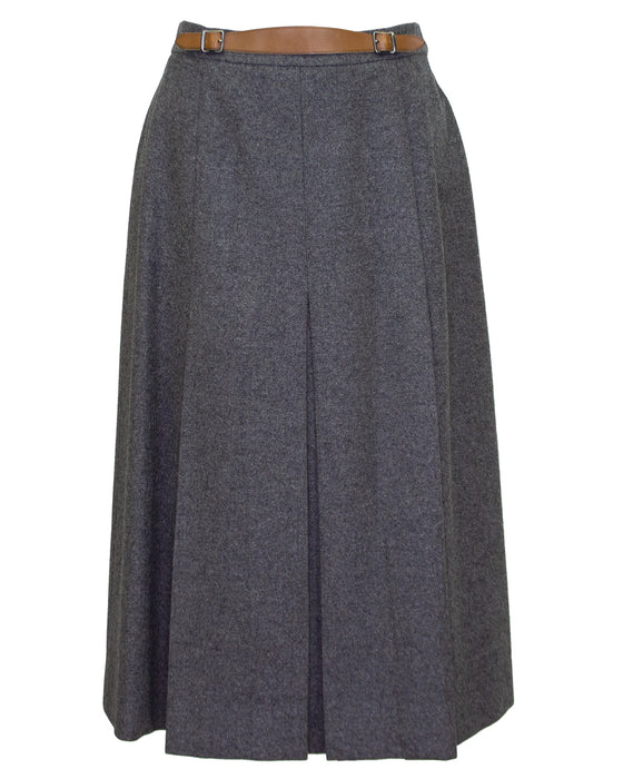 Grey Wool Skirt with Leather Detail