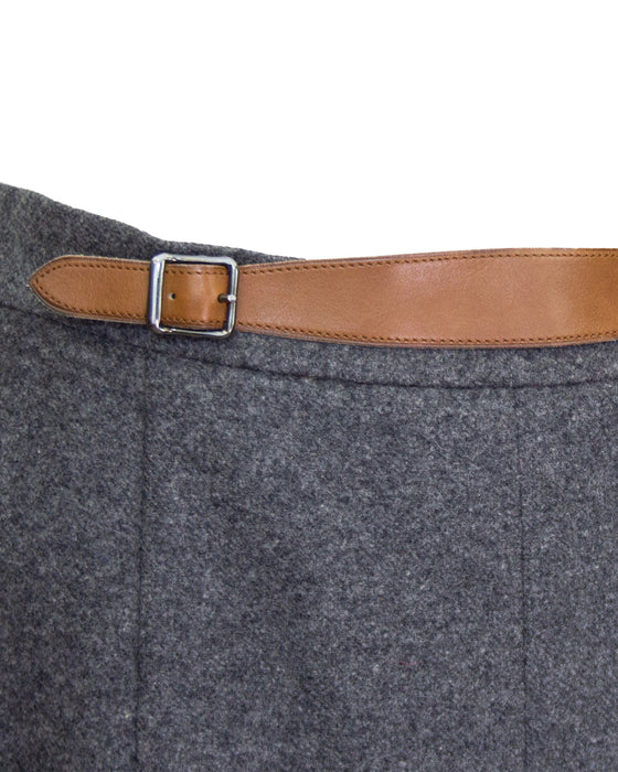 Grey Wool Skirt with Leather Detail