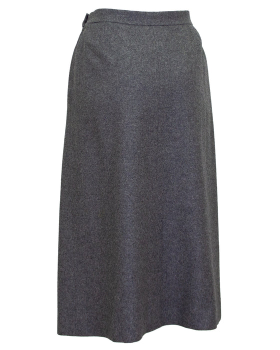 Grey Wool Skirt with Leather Detail