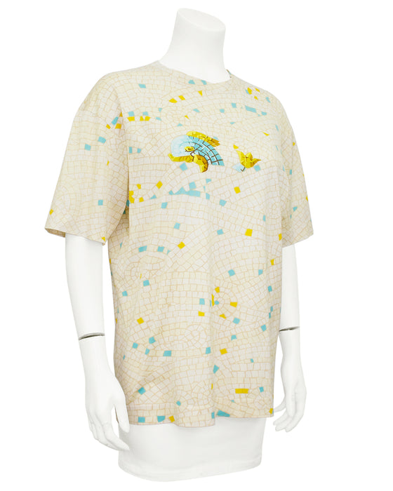 Cream Silk Cotton Bland Mosaic Tile Fish T-Shirt