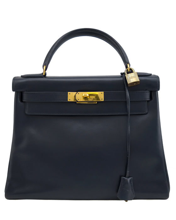 Hermès Hermes Kelly bag 32 navy blue box leather ref.689591 - Joli Closet