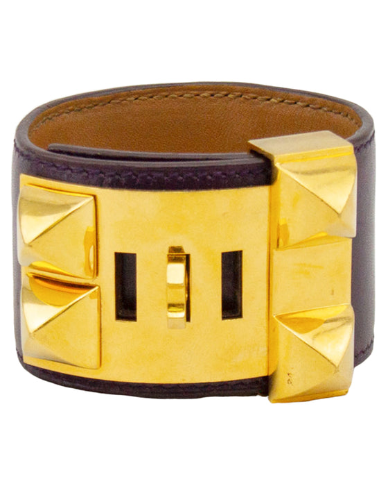 Purple Box Leather Collier de Chien Cuff