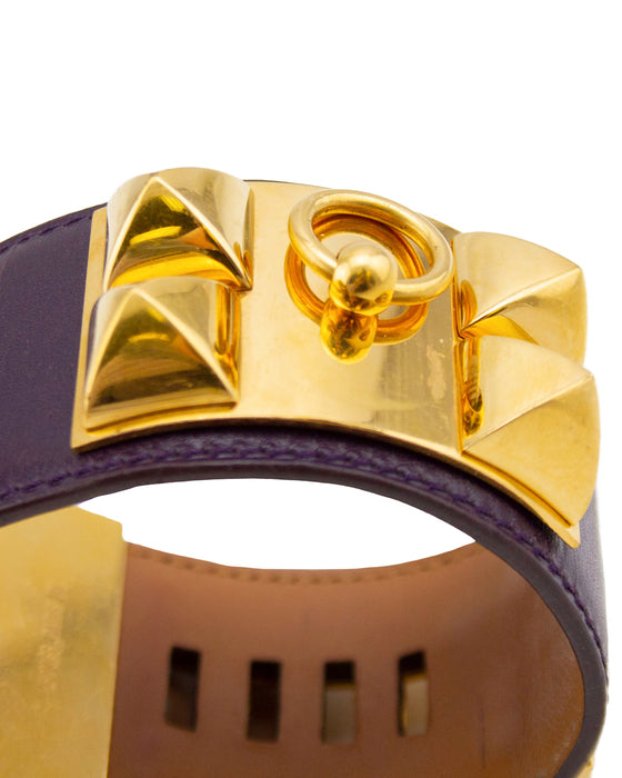 Purple Box Leather Collier de Chien Cuff