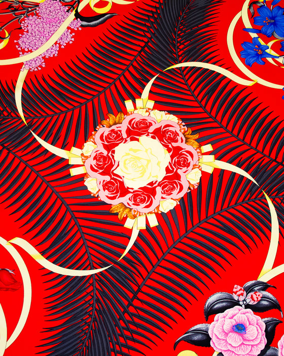 1989 Red 'Fleurs de L'Opera' Silk Scarf