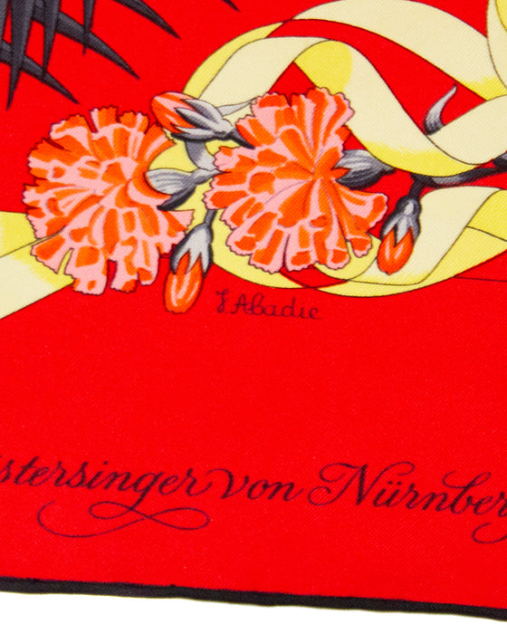 1989 Red 'Fleurs de L'Opera' Silk Scarf