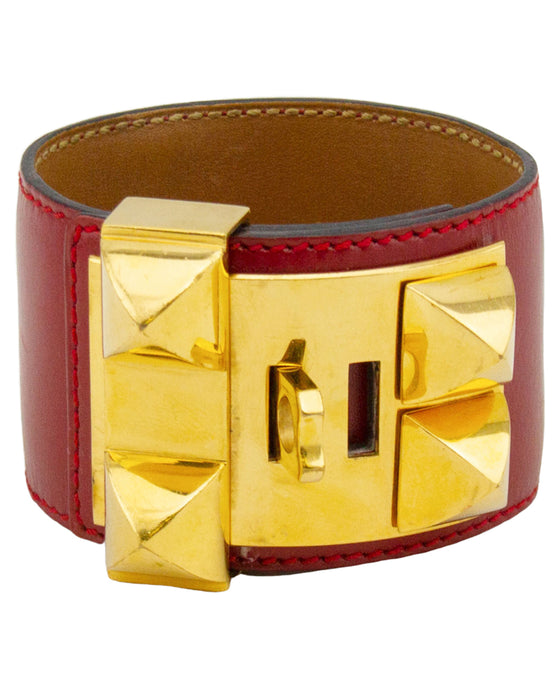Red Leather Collier de Chien Bracelet Cuff