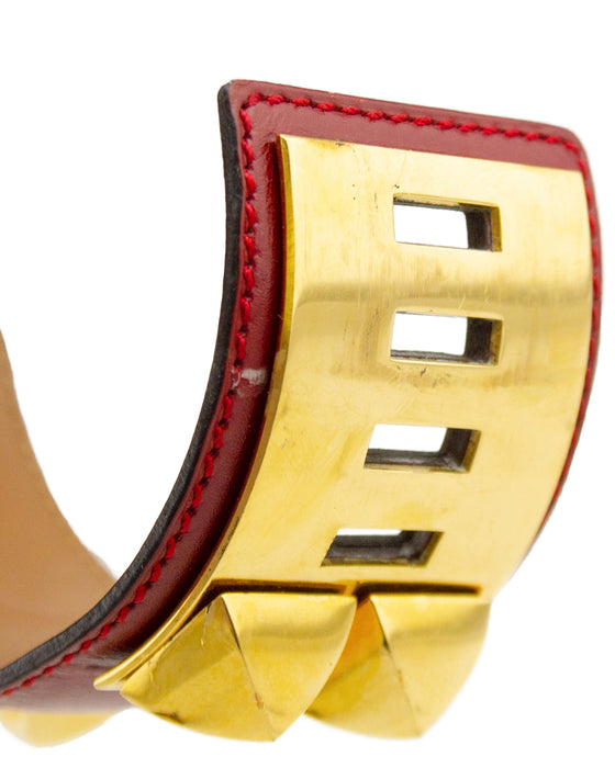 Red Leather Collier de Chien Bracelet Cuff