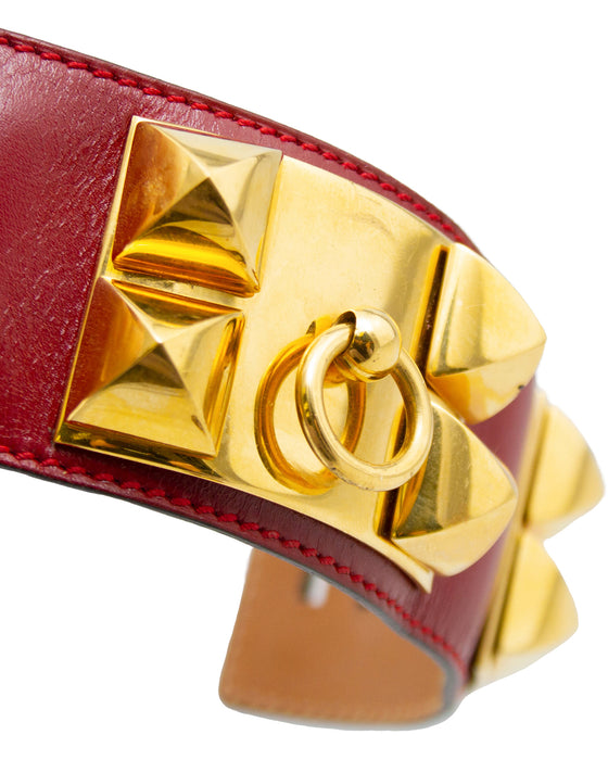 Red Leather Collier de Chien Bracelet Cuff