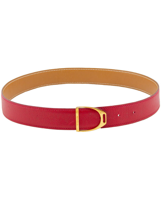Red Leather Stirrup Buckle Belt