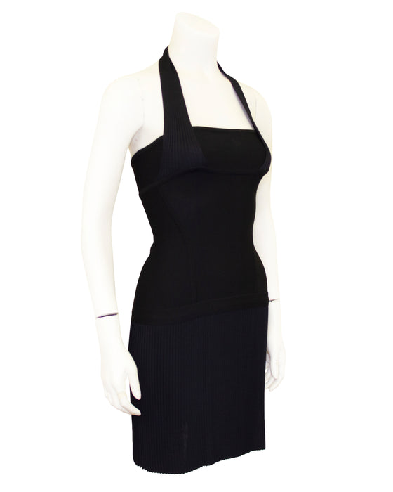 Black Body-Con Mini Halter Dress Vintage Couture Black Body-Con Mini Halter Dress Vintage Couture