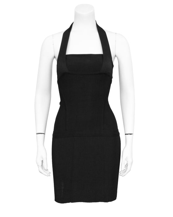 Black Body-Con Mini Halter Dress