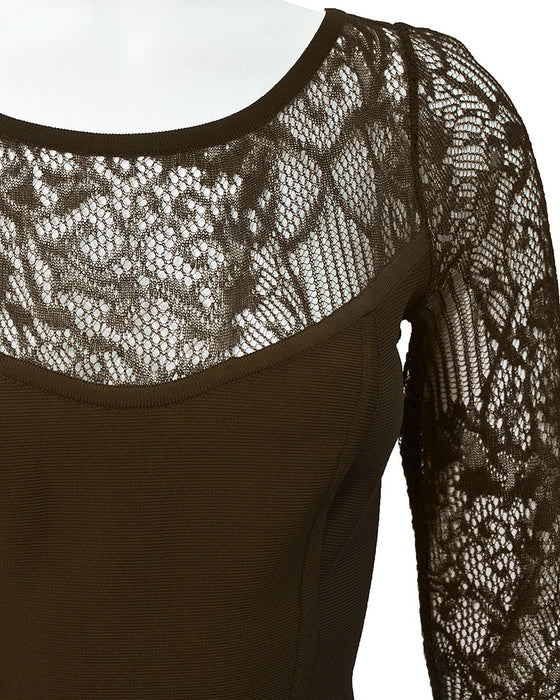 Brown Long Sleeve Lace cocktail