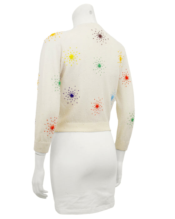 Cream Wool Colourful Beaded Cardigan