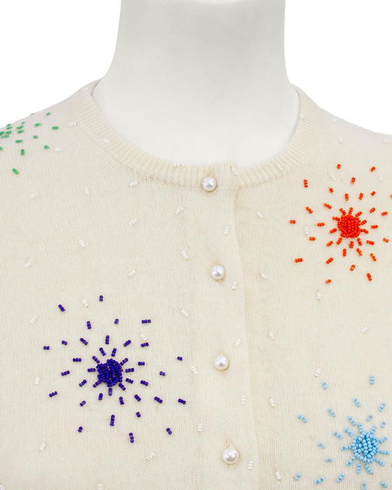 Cream Wool Colourful Beaded Cardigan