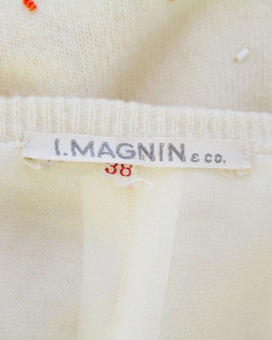 Cream Wool Colourful Beaded Cardigan