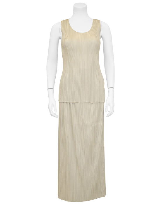 Cream Pleated Top and Skirt Ensemble
