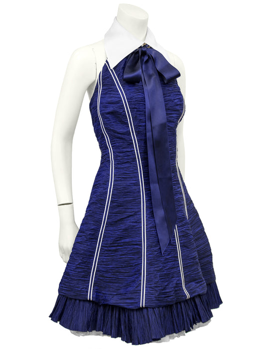 Navy Blue Micro Pleated Cocktail Dress