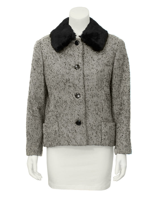 Black Tweed Jacket with Fur Collar