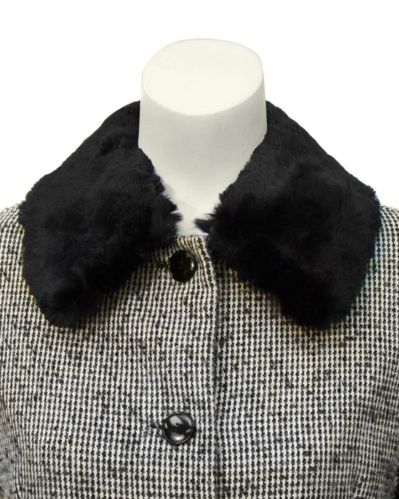 Black Tweed Jacket with Fur Collar
