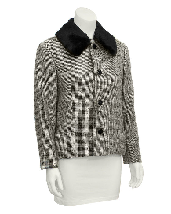 Black Tweed Jacket with Fur Collar