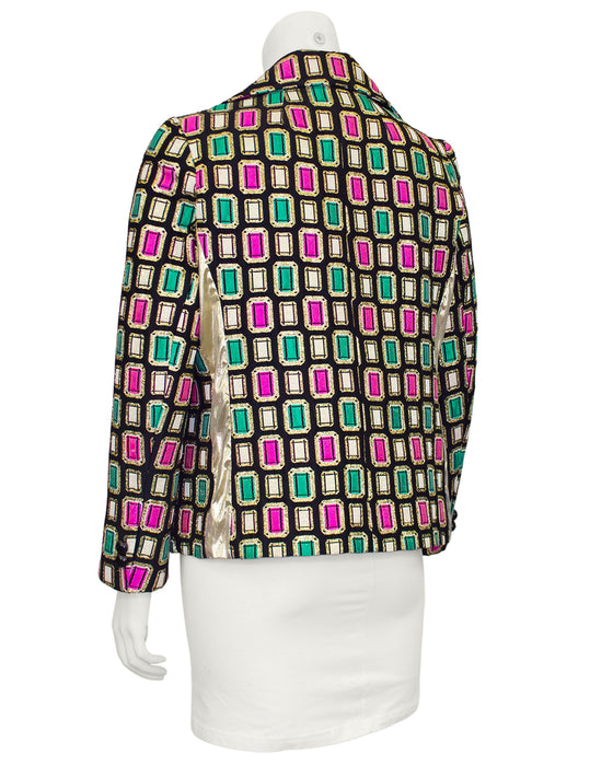 Green and Pink Brocade Emerald Cut Jewel Pattern Jacket