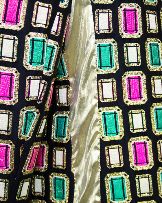 Green and Pink Brocade Emerald Cut Jewel Pattern Jacket