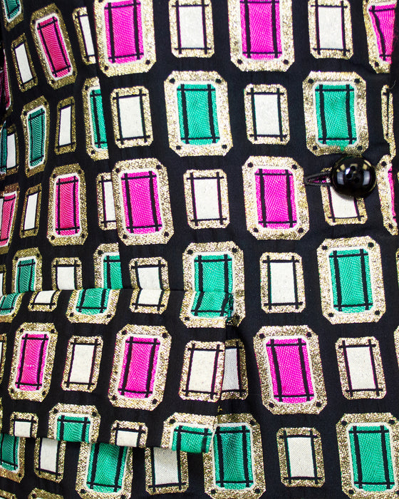 Green and Pink Brocade Emerald Cut Jewel Pattern Jacket