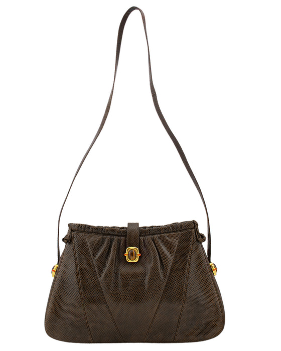 Brown Stamped Leather Bag with Tigers Eye Cabochons