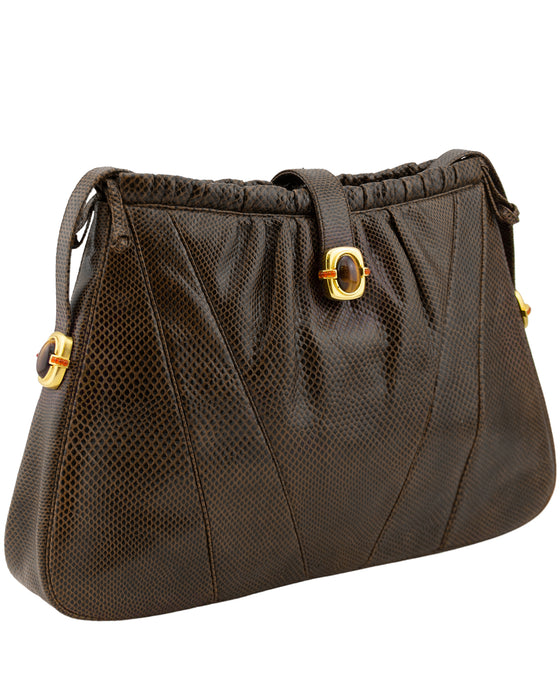 Brown Stamped Leather Bag with Tigers Eye Cabochons