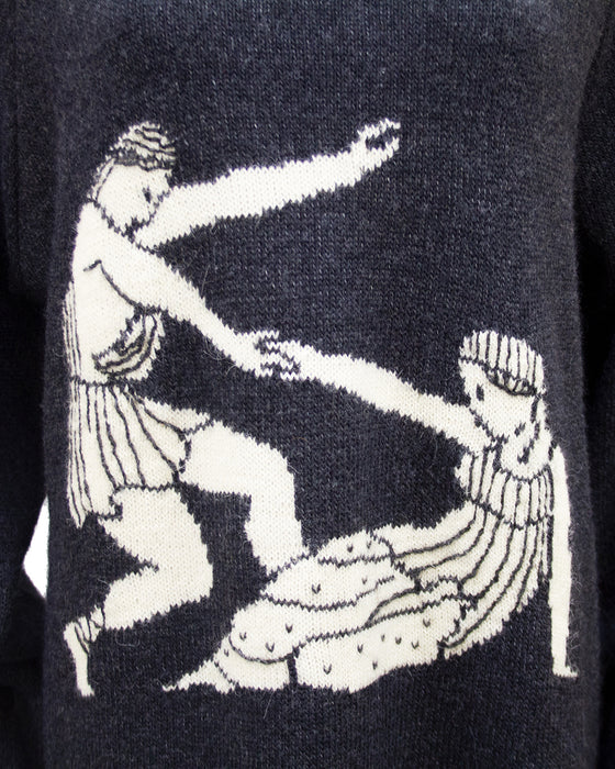 Grey Knit Sweater with Classical Roman Figures