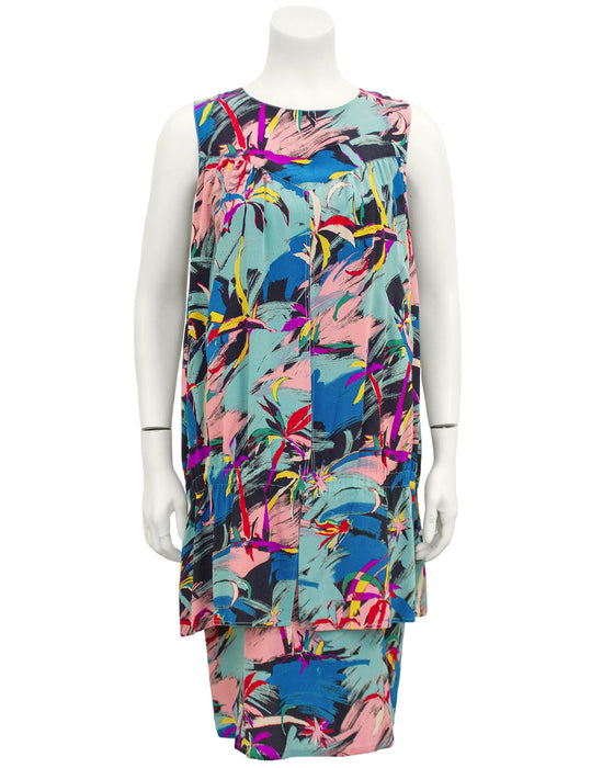 Multi-Colour Tropical Abstract Print Dress
