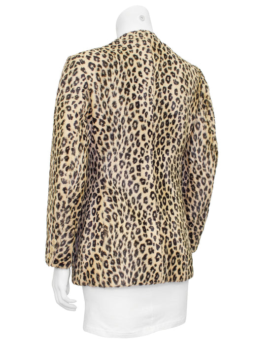 Leopard Faux Fur Collarless Jacket