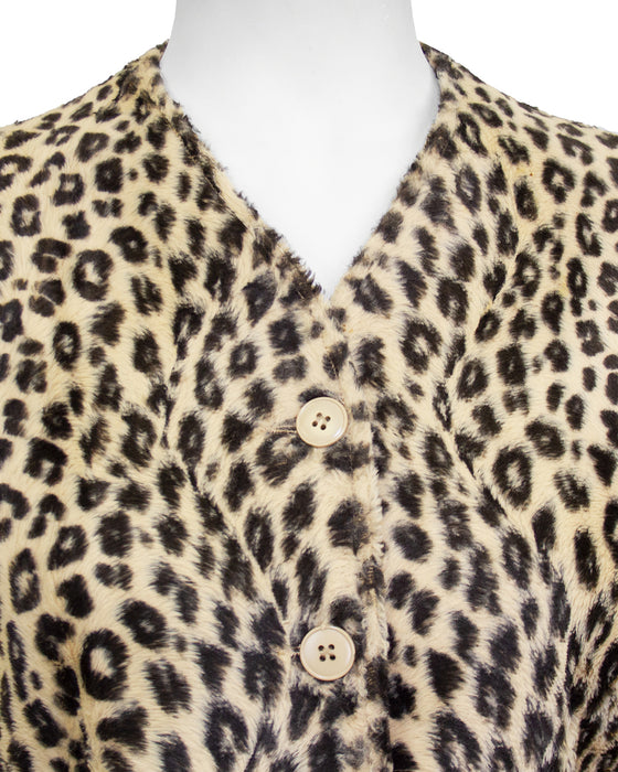 Leopard Faux Fur Collarless Jacket