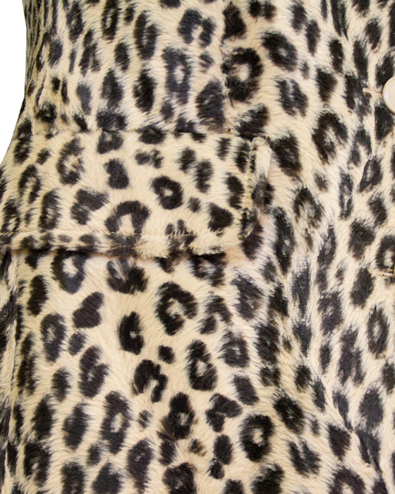 Leopard Faux Fur Collarless Jacket