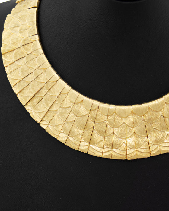 Gold Scalloped Statement Bib Necklace