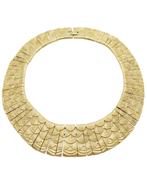 Gold Scalloped Statement Bib Necklace