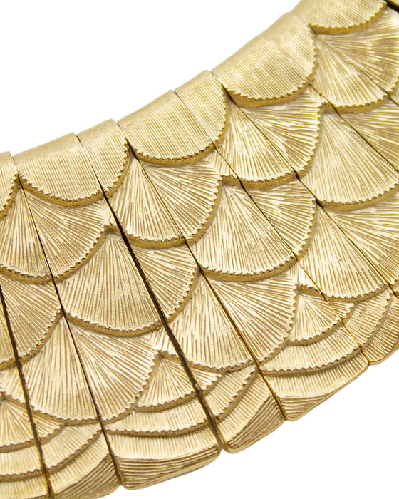 Gold Scalloped Statement Bib Necklace