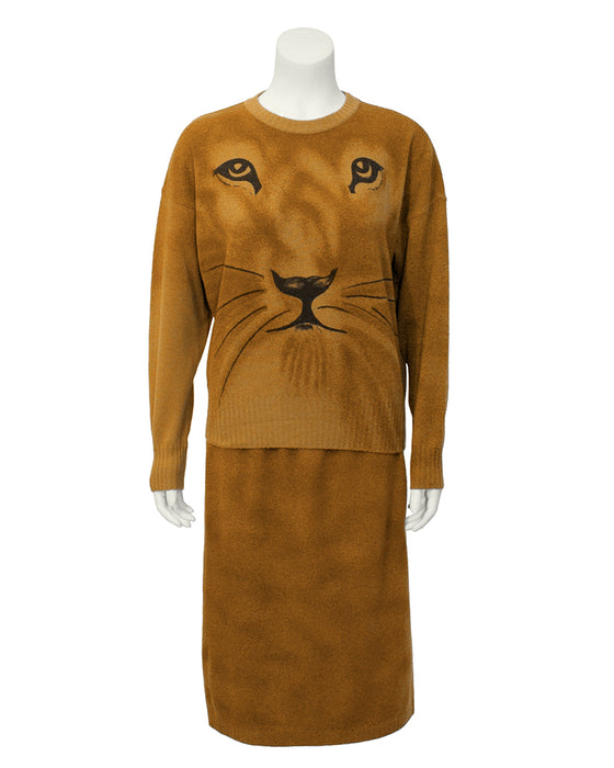 Brown Lion Face Knit Set