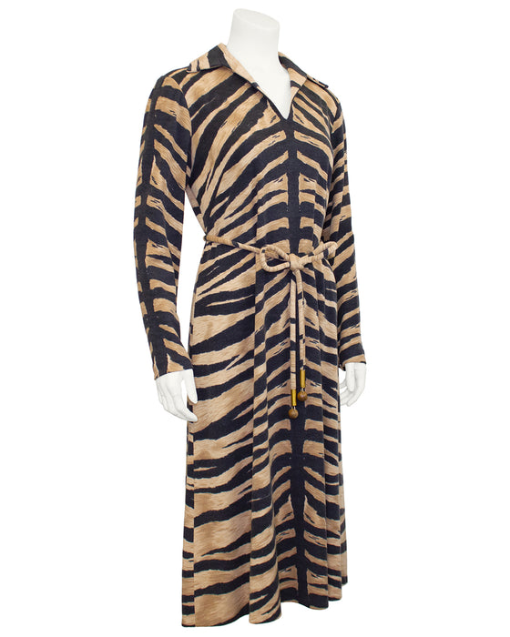 Beige and Black La Mendola Tiger Stripe Shirt Dress