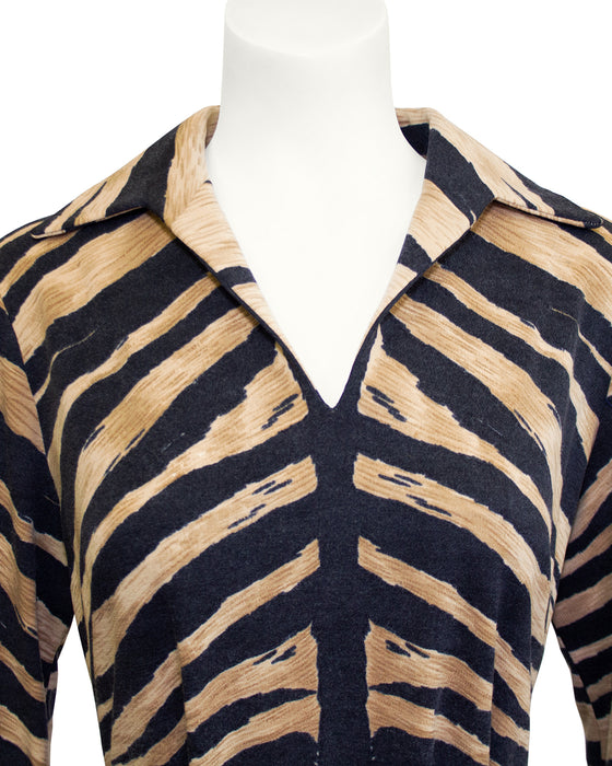 Beige and Black La Mendola Tiger Stripe Shirt Dress