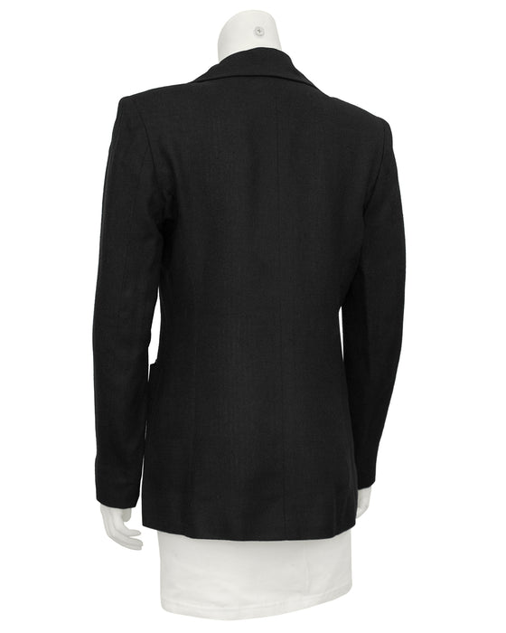 Black Linen Double Breasted Jacket with Flower