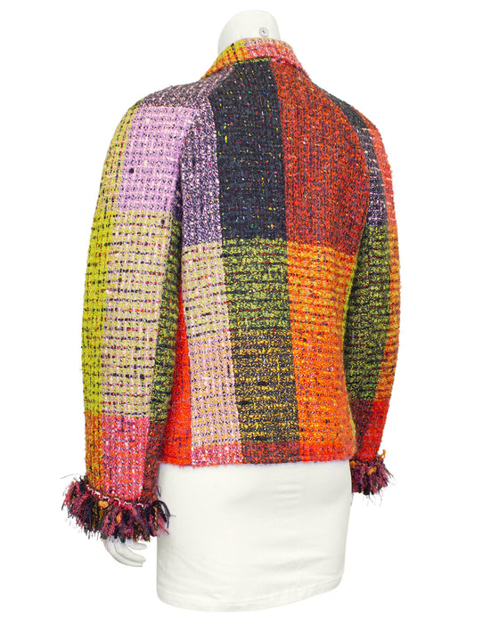 Orange, Green & Purple Tweed Jacket with Fringe Cuffs