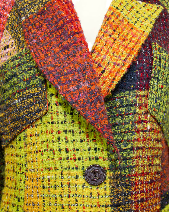 Orange, Green & Purple Tweed Jacket with Fringe Cuffs