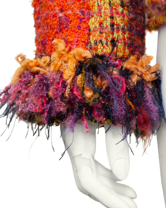 Orange, Green & Purple Tweed Jacket with Fringe Cuffs