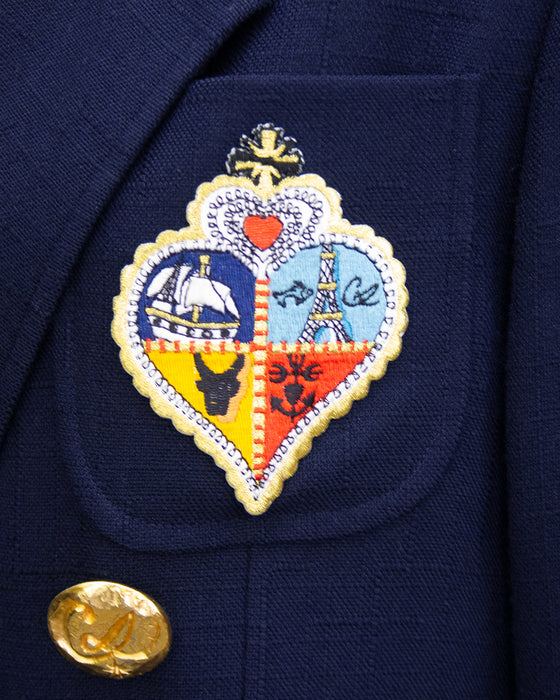 Navy Blue Double Breasted Blazer with Crest